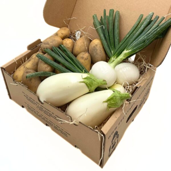 Box of Potatoes, Onions and Aubergines
